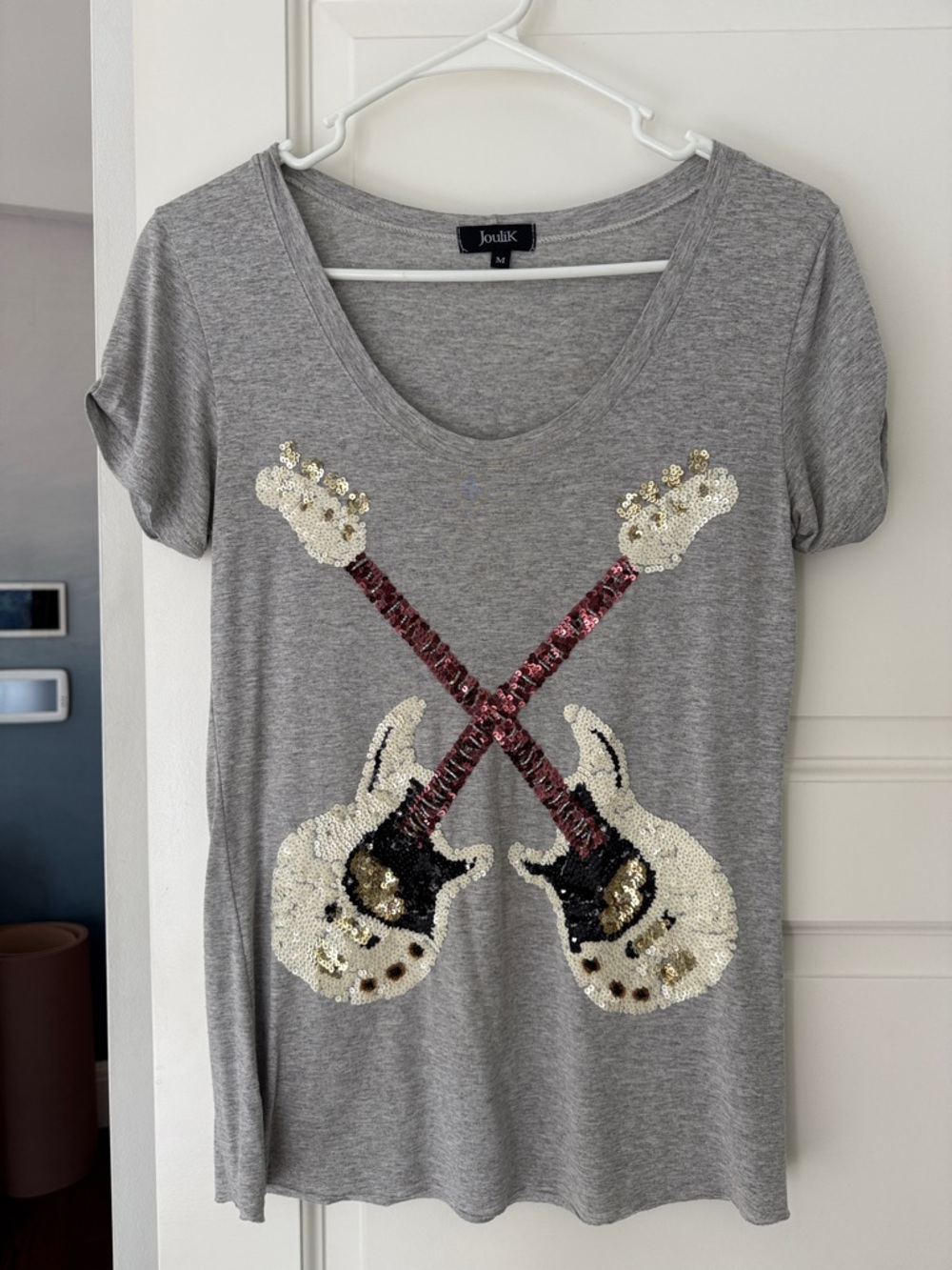 Jou Jou Gray Sequin Guitar Short Sleeve Tee